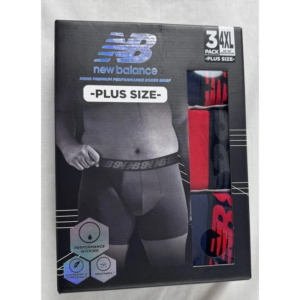 New Balance Mens 3 Pack Premium Performance Boxer Briefs 4XL‎ Plus